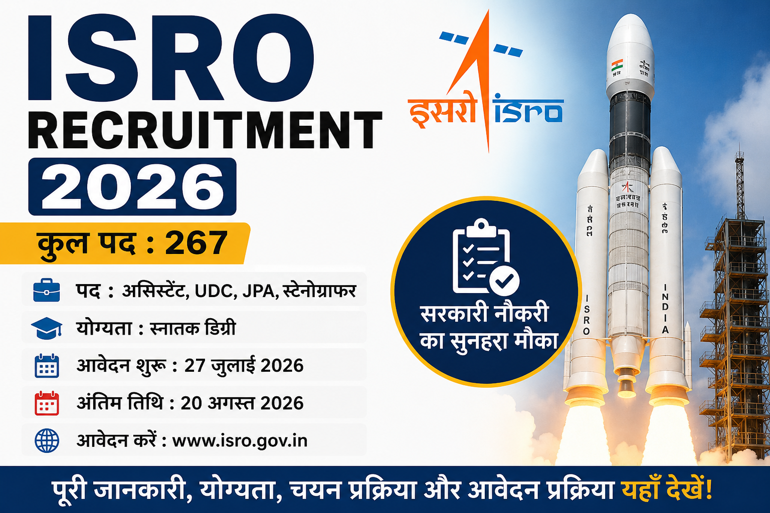ISRO Recruitment 2026 267 Posts