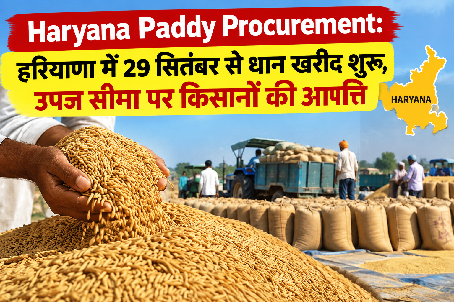 Haryana Paddy Procurement हरियाणा में 29 सितंबर से धान खरीद शुरू, उपज सीमा पर किसानों की आपत्ति