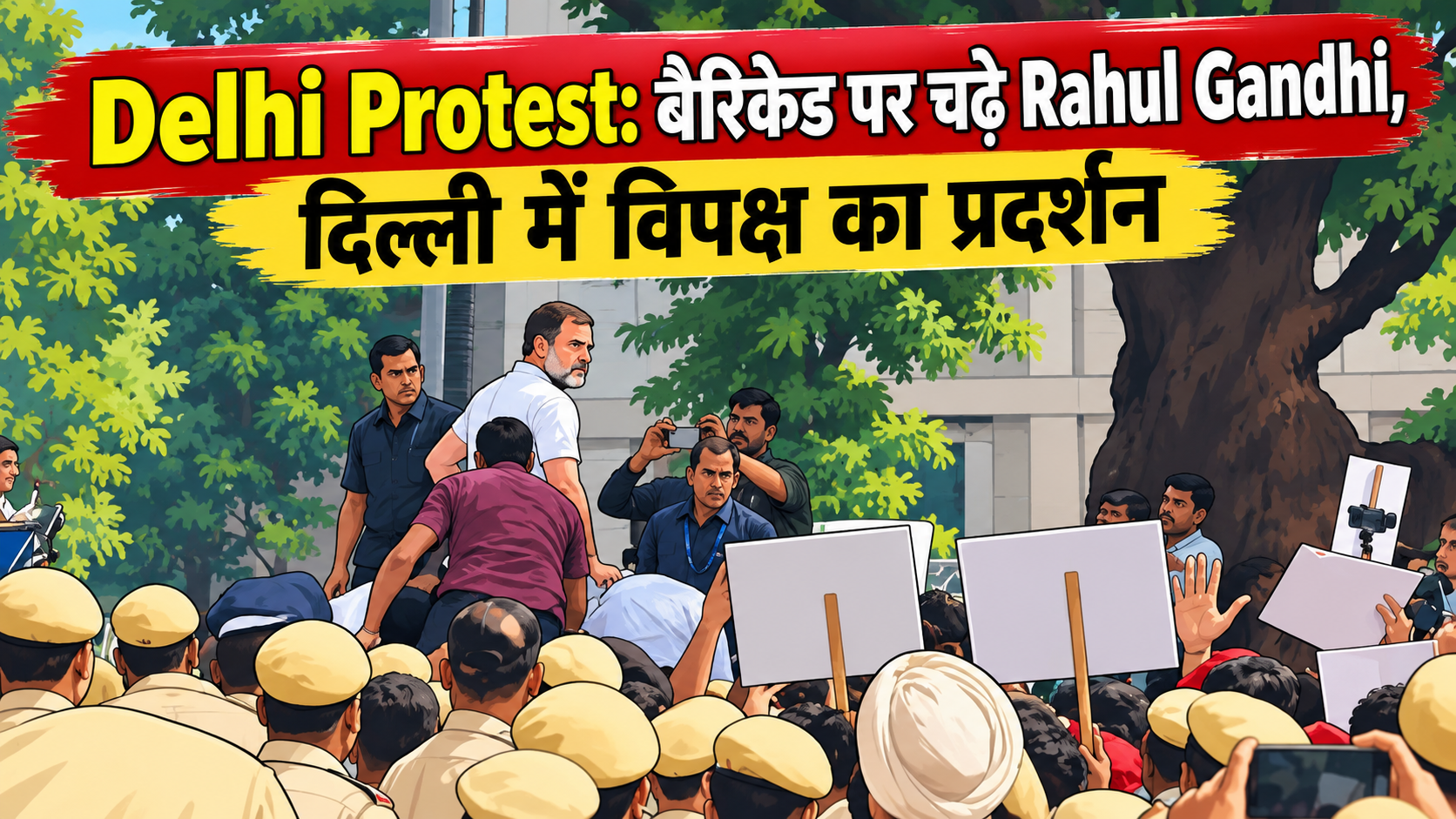 Delhi Protest बैरिकेड पर चढ़े Rahul Gandhi, दिल्ली में विपक्ष का प्रदर्शन